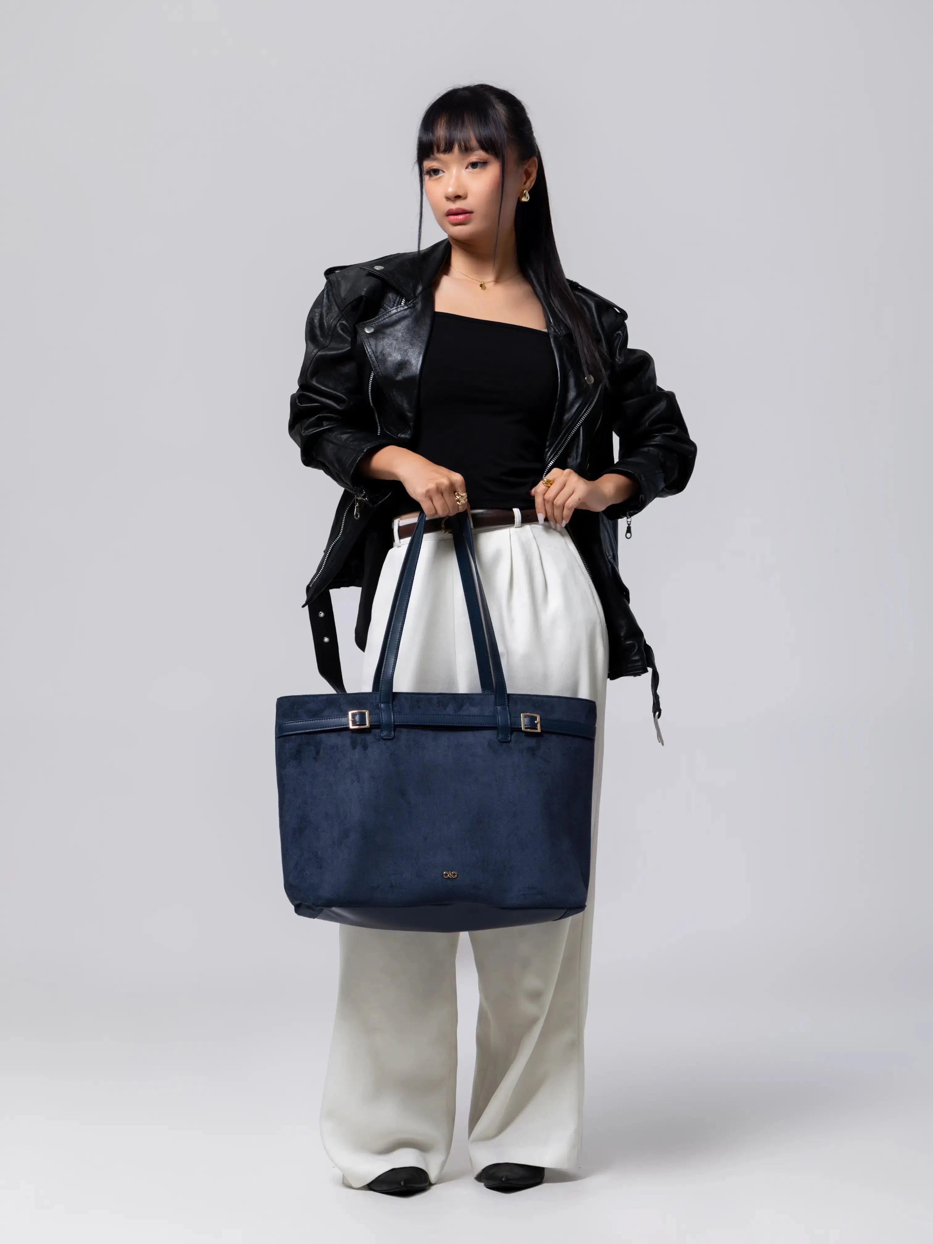 VALENTINA SUEDE TOTE BAG IN PRUSSIAN BLUE TSL Singapore