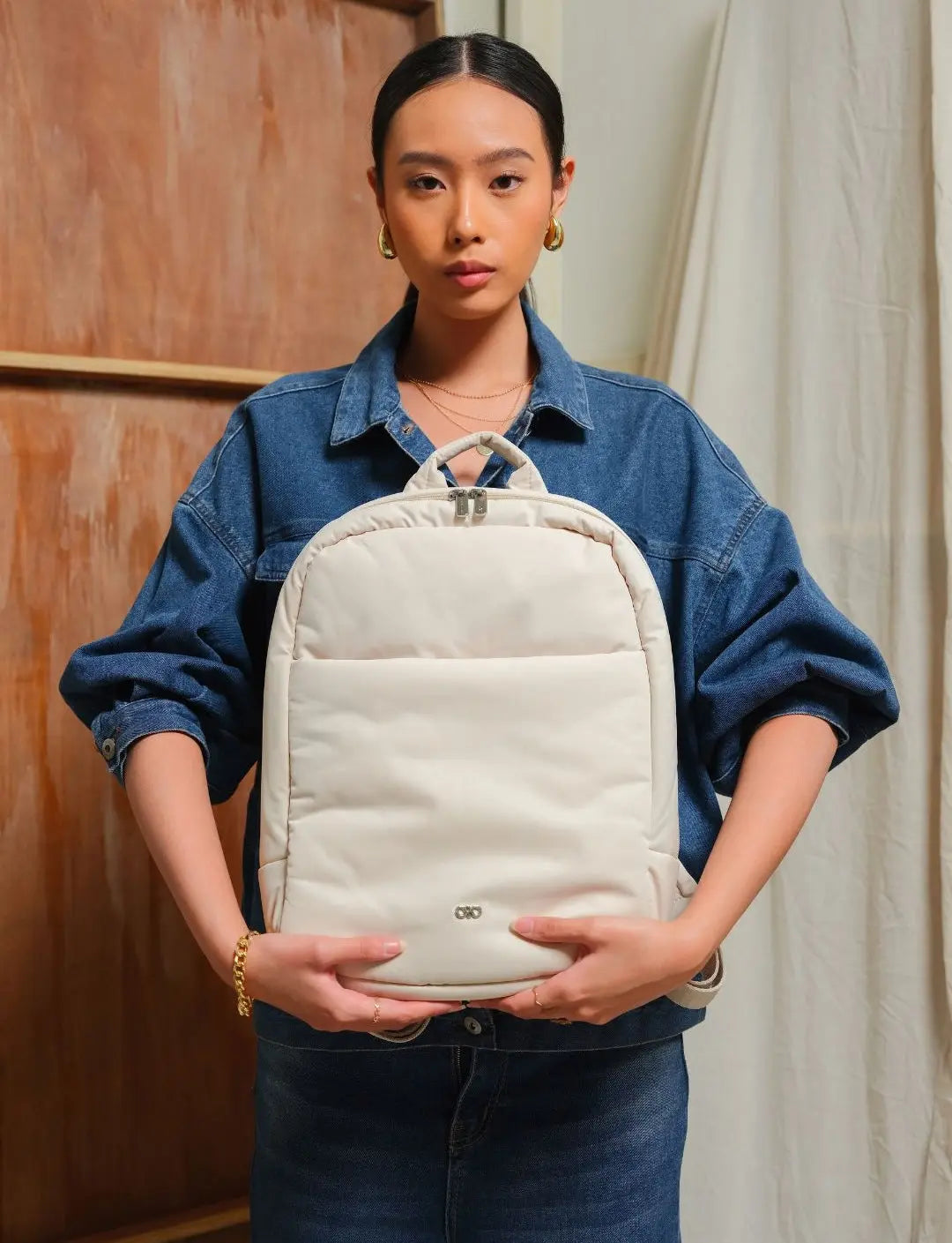COSY LUXE COMMUTER BACKPACK IN OAT The Sophia Label