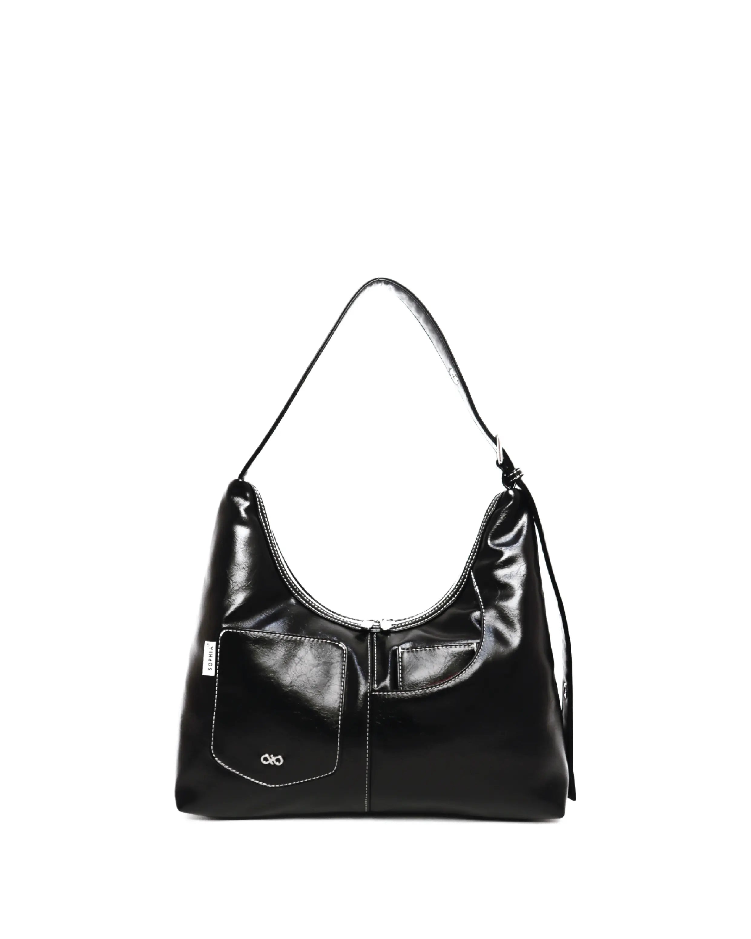 SIGNATURE POCKET LEATHER HOBO BAG IN BLACK TSL Singapore