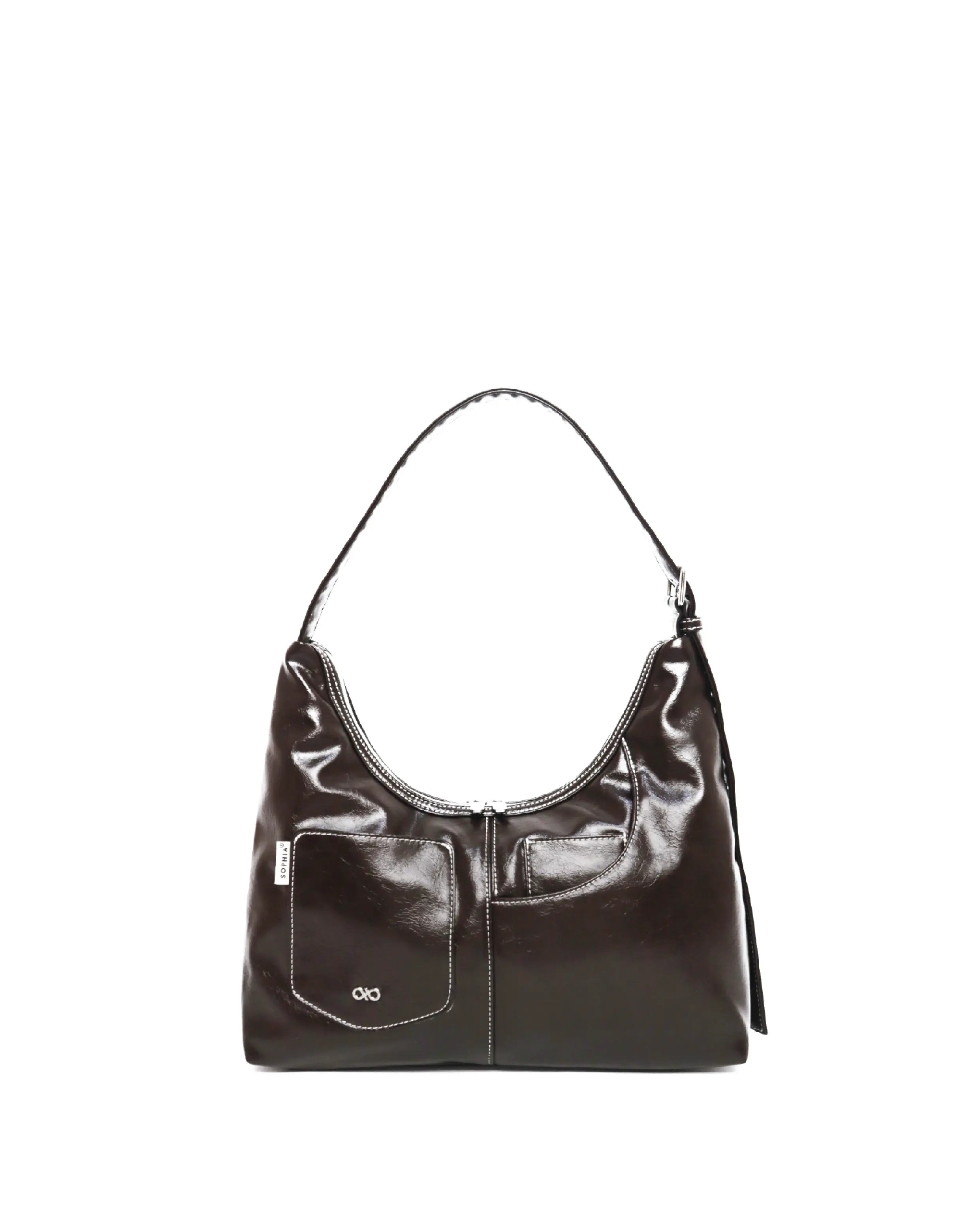 SIGNATURE POCKET LEATHER HOBO BAG IN ESPRESSO TSL Singapore