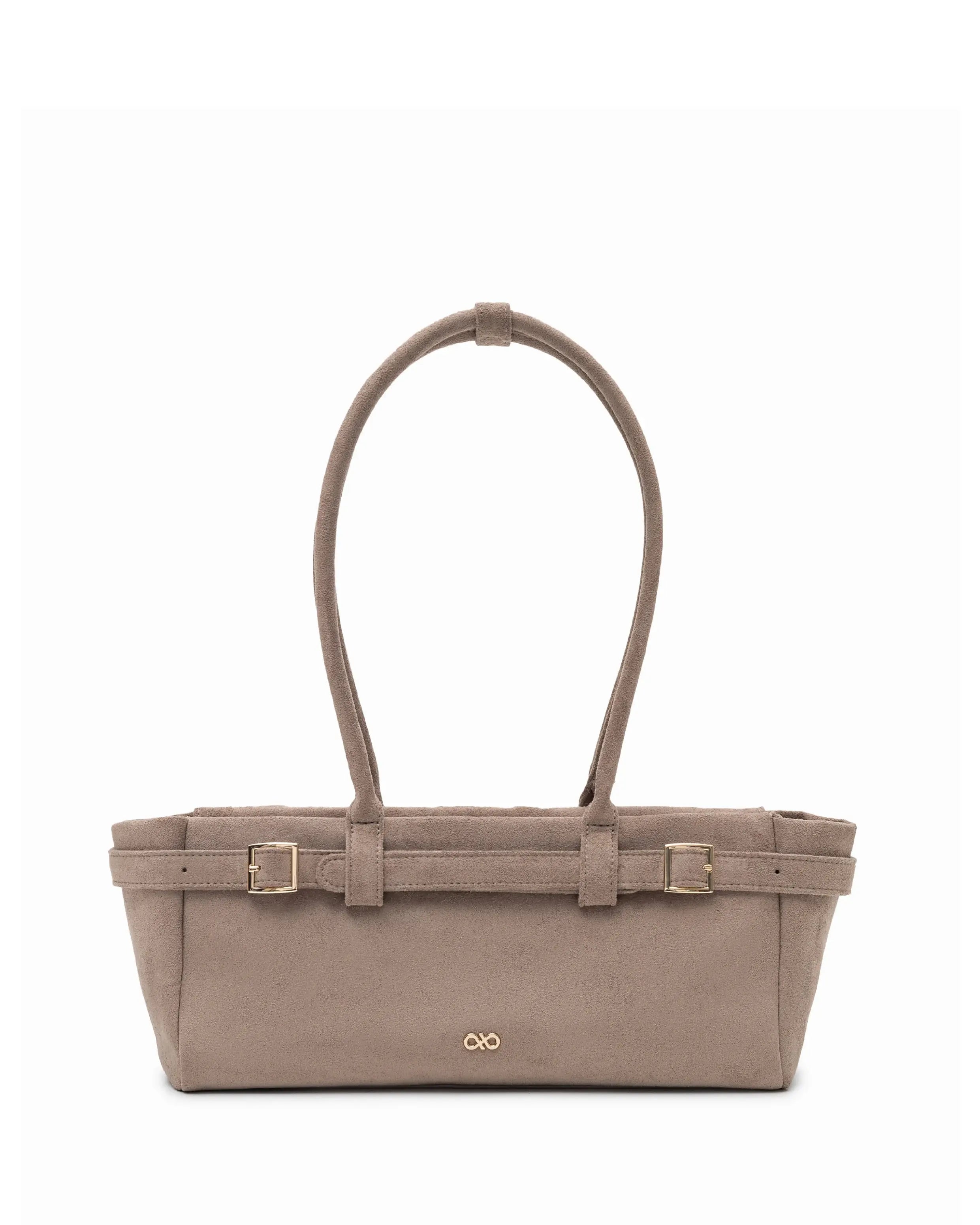VALENTINA SUEDE BAGUETTE BAG IN DUNE TSL Singapore