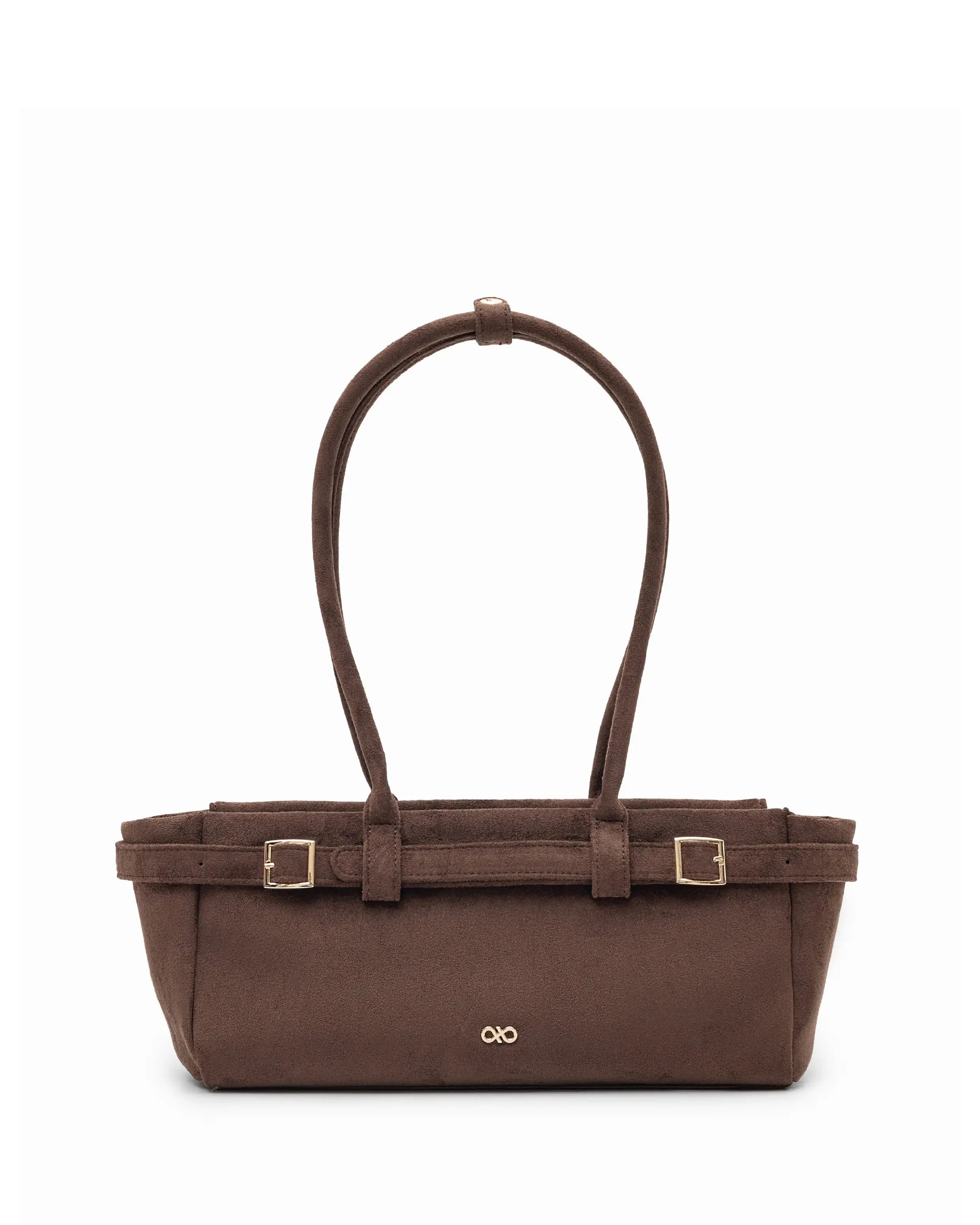 VALENTINA SUEDE BAGUETTE BAG IN ESPRESSO TSL Singapore