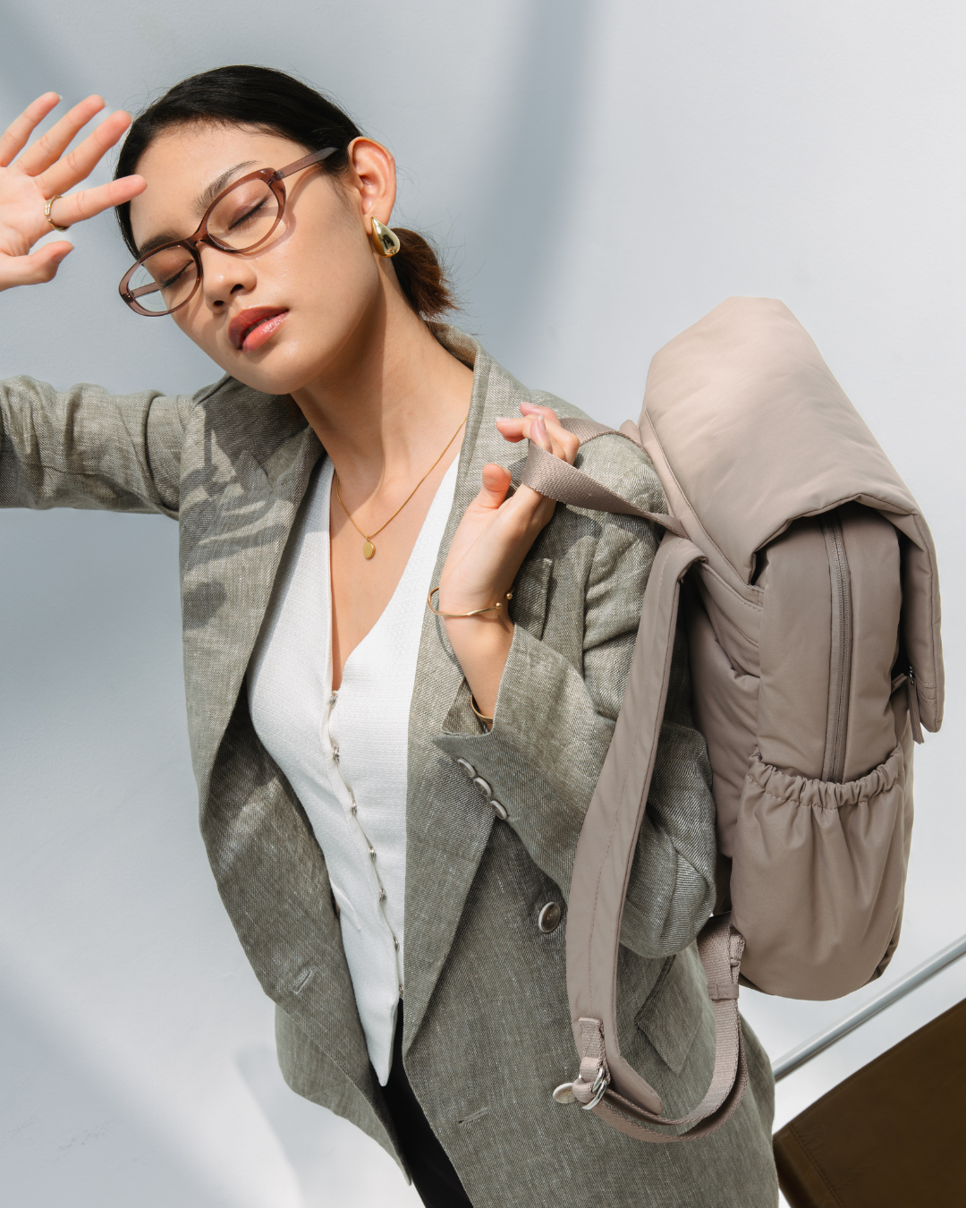 COSY LUXE UTILITY BACKPACK IN TAUPE