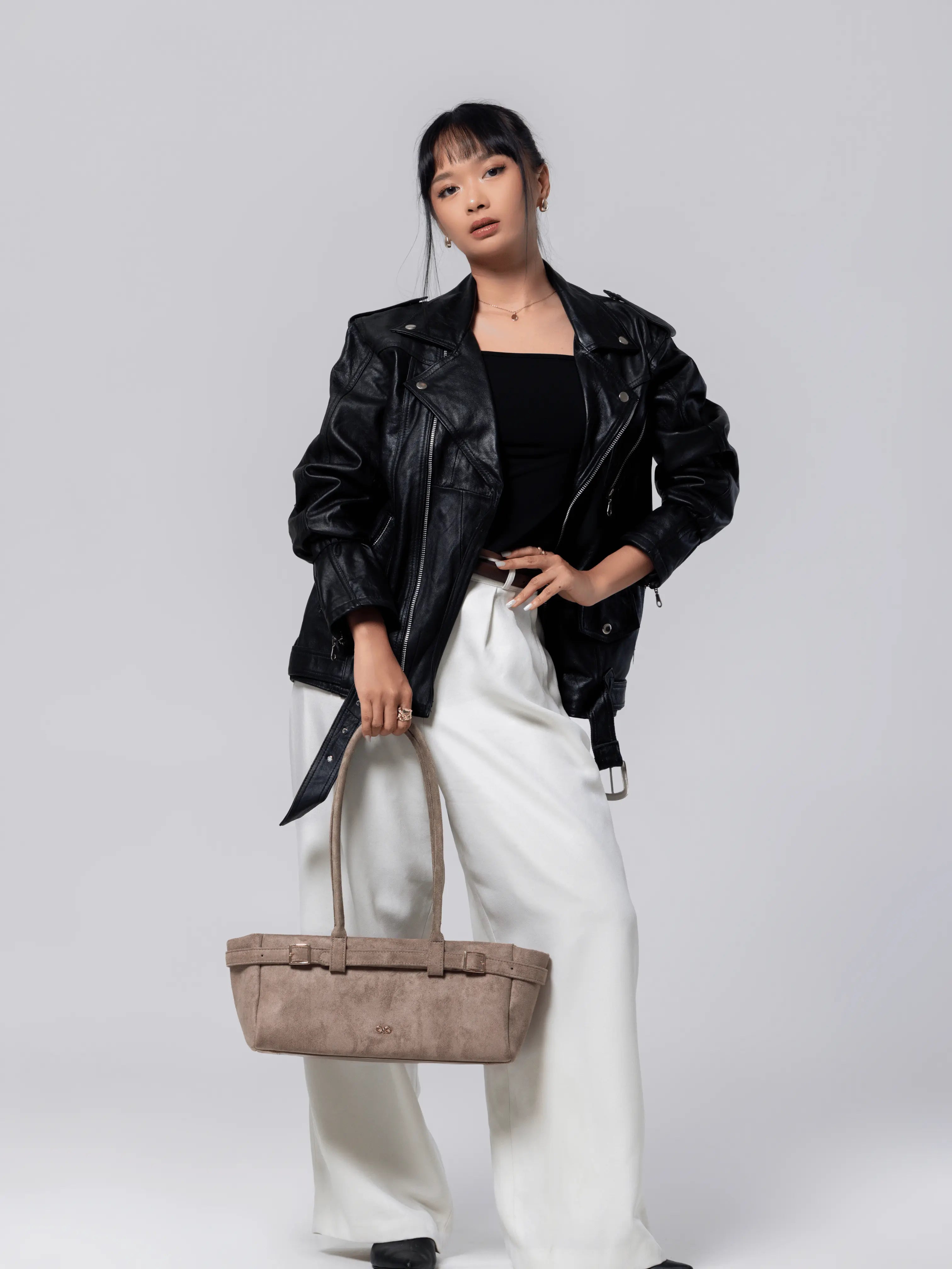 VALENTINA SUEDE BAGUETTE BAG IN DUNE TSL Singapore