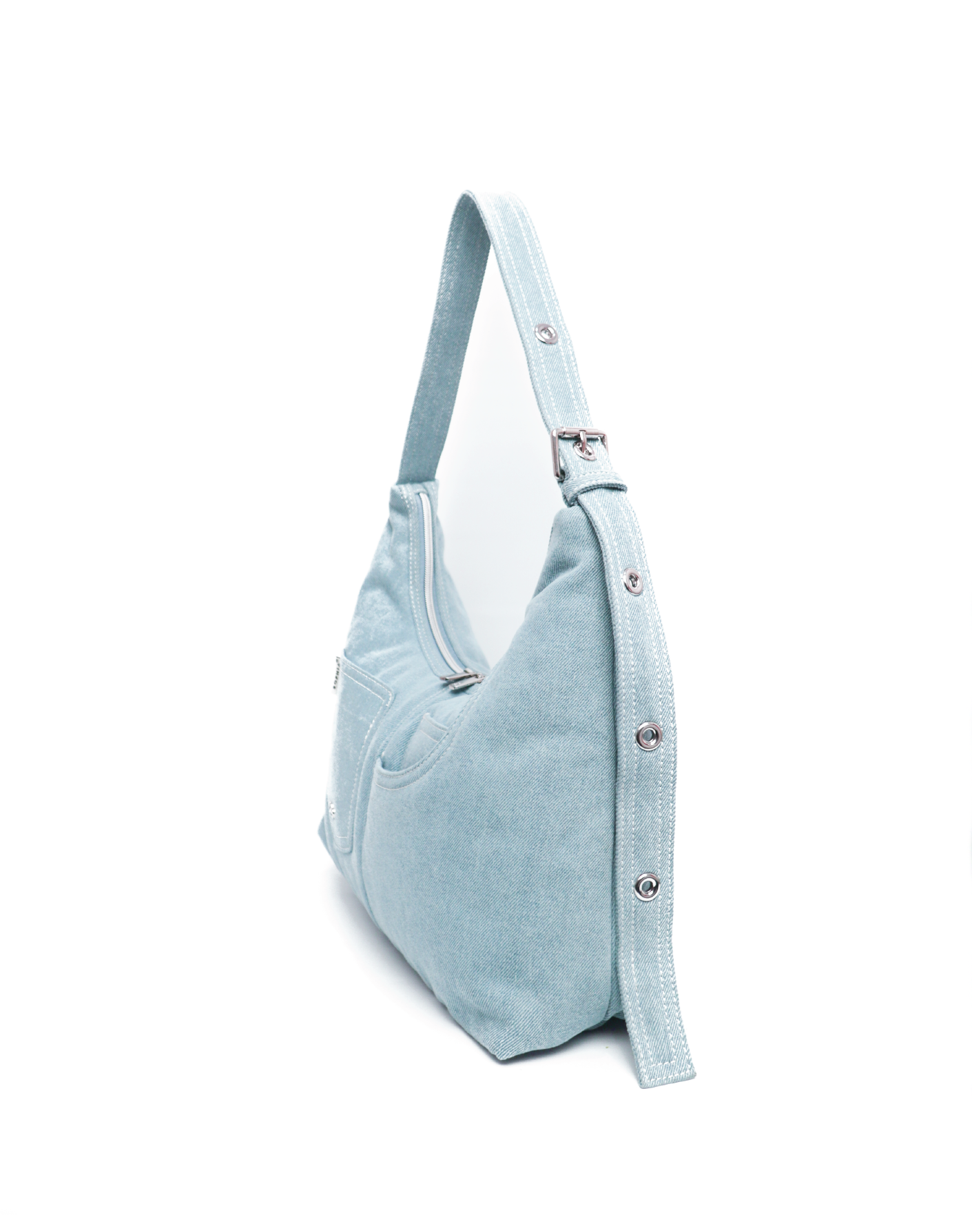 SIGNATURE POCKET HOBO BAG IN LIGHT WASH DENIM