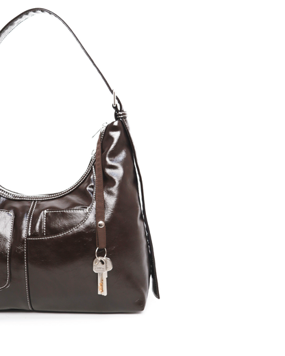 SIGNATURE POCKET LEATHER HOBO BAG IN ESPRESSO