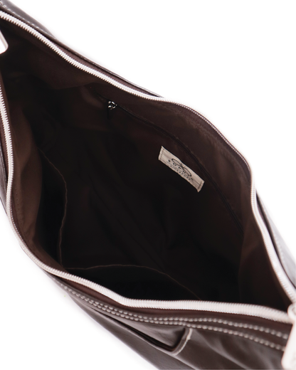 SIGNATURE POCKET LEATHER HOBO BAG IN ESPRESSO