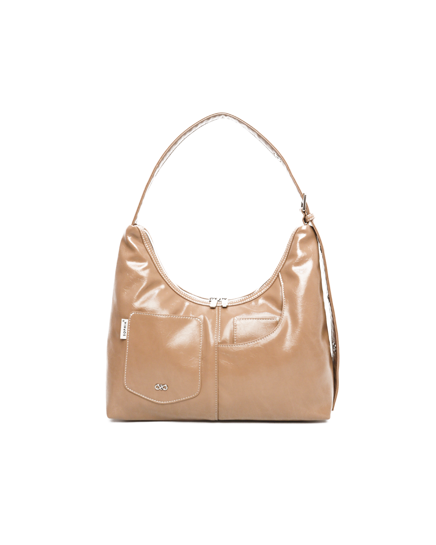 SIGNATURE POCKET LEATHER HOBO BAG IN MILK TEA