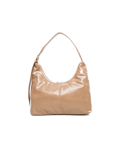 SIGNATURE POCKET LEATHER HOBO BAG IN MILK TEA