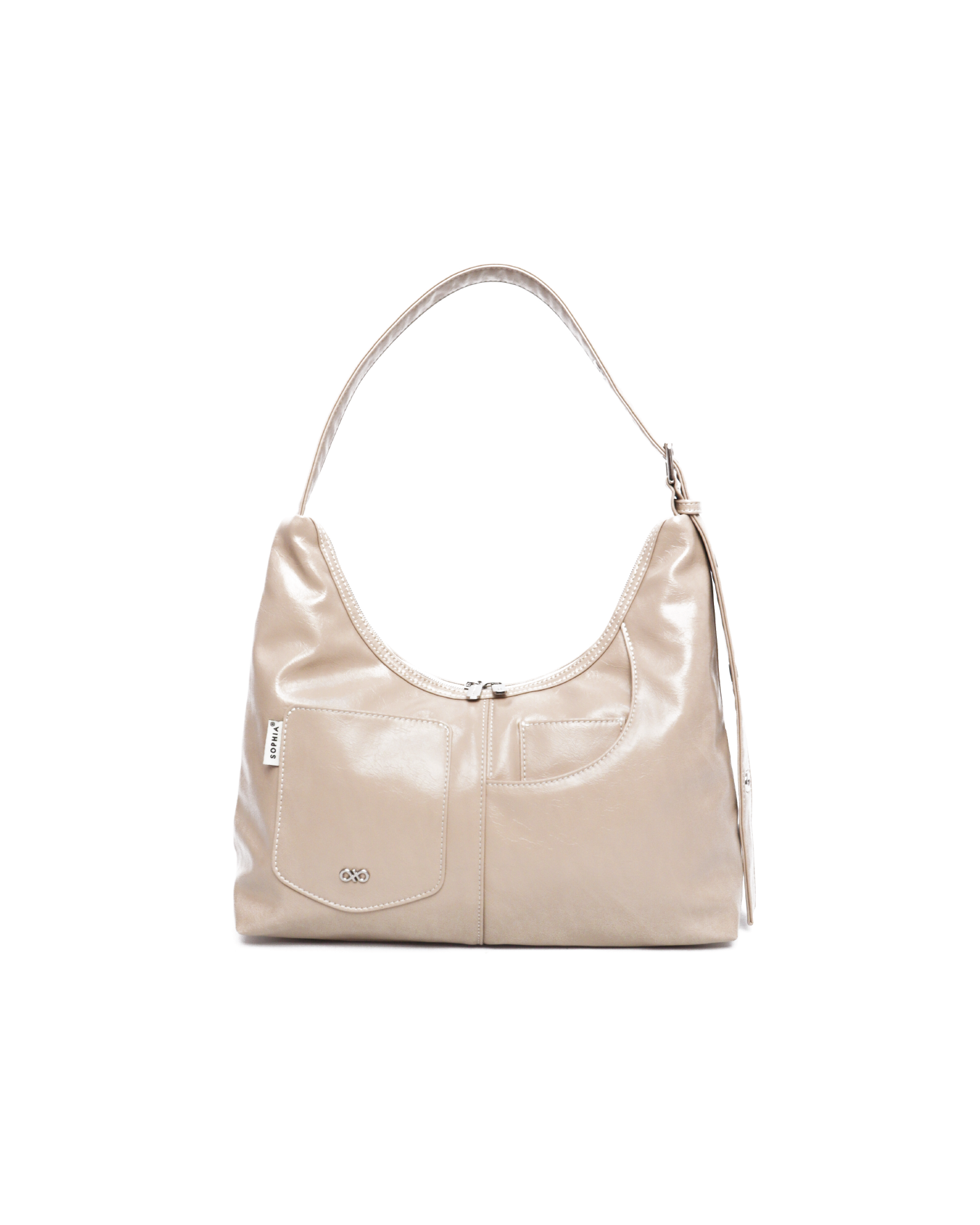SIGNATURE POCKET LEATHER HOBO BAG IN SAND
