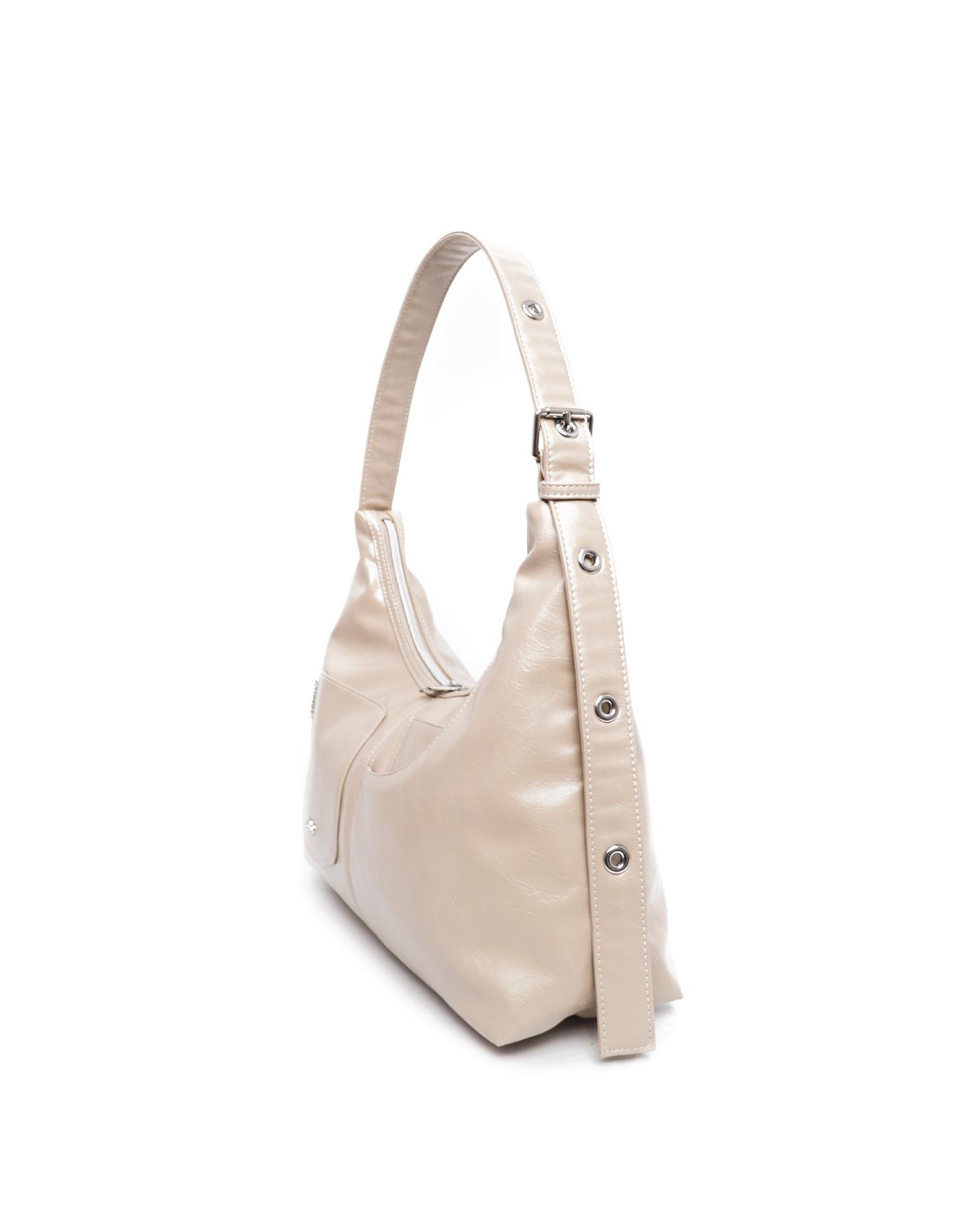 SIGNATURE POCKET LEATHER HOBO BAG IN SAND