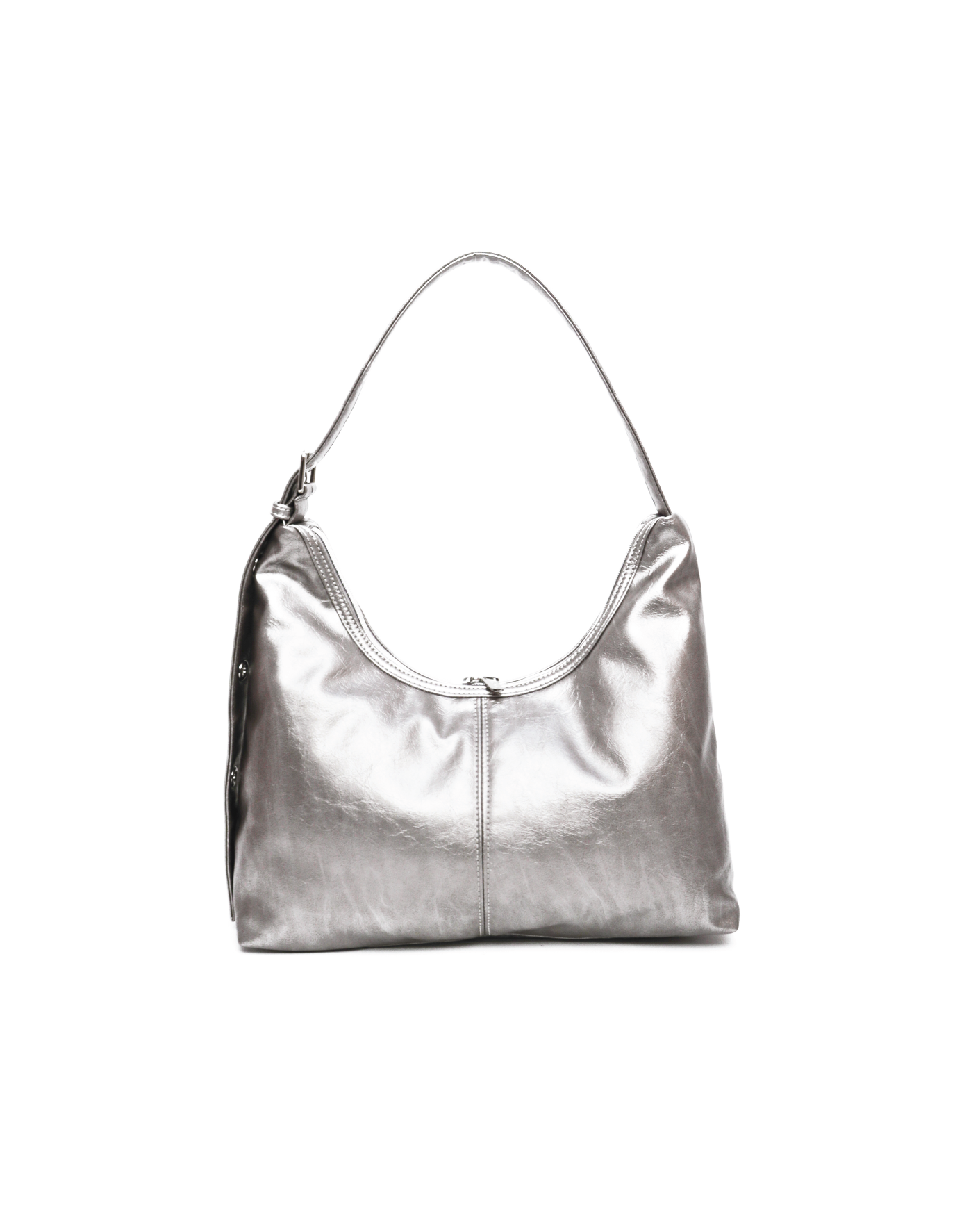 SIGNATURE POCKET LEATHER HOBO BAG IN NICKEL