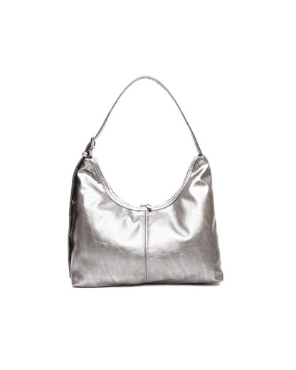 SIGNATURE POCKET LEATHER HOBO BAG IN NICKEL