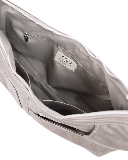 SIGNATURE POCKET LEATHER HOBO BAG IN NICKEL