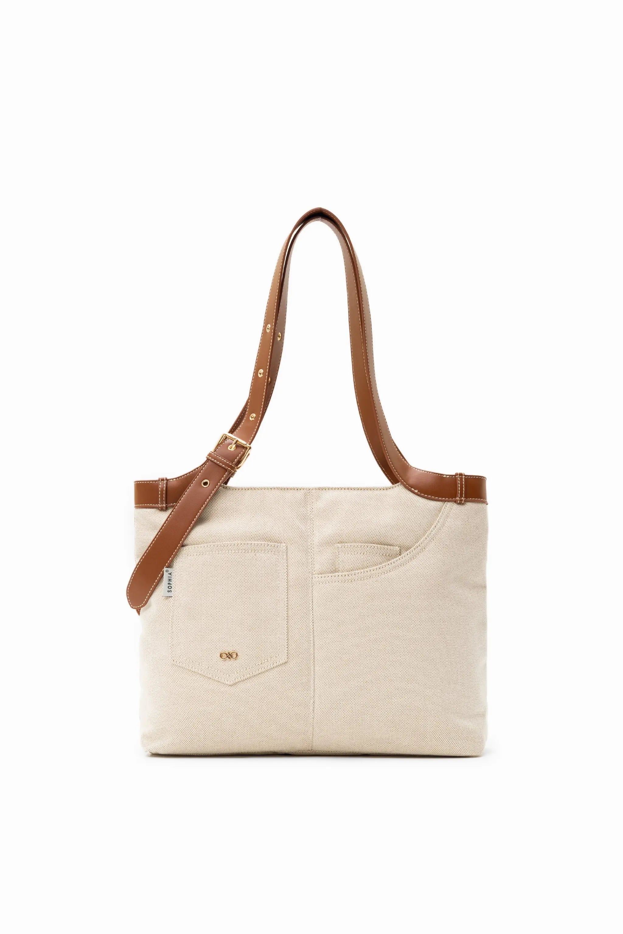 CALLY CANVAS SIGNATURE POCKET TOTE BAG 