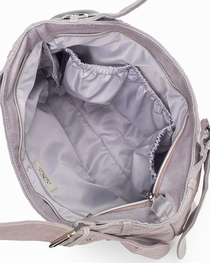 SIGNATURE POCKET DENIM TOTE BAG IN PURPLE DENIM