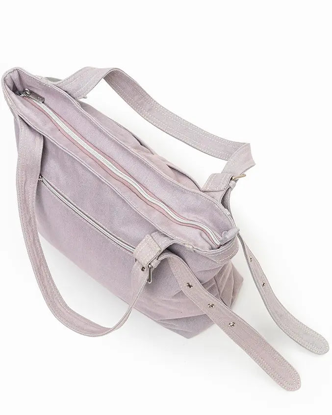 SIGNATURE POCKET DENIM TOTE BAG IN PURPLE DENIM TSL Singapore