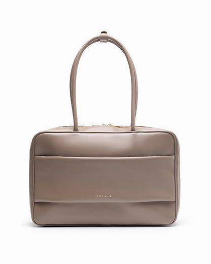 SIGNATURE POCKET L REI TOTE BAG IN TAUPE