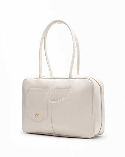 SIGNATURE POCKET L REI TOTE BAG IN CHALK