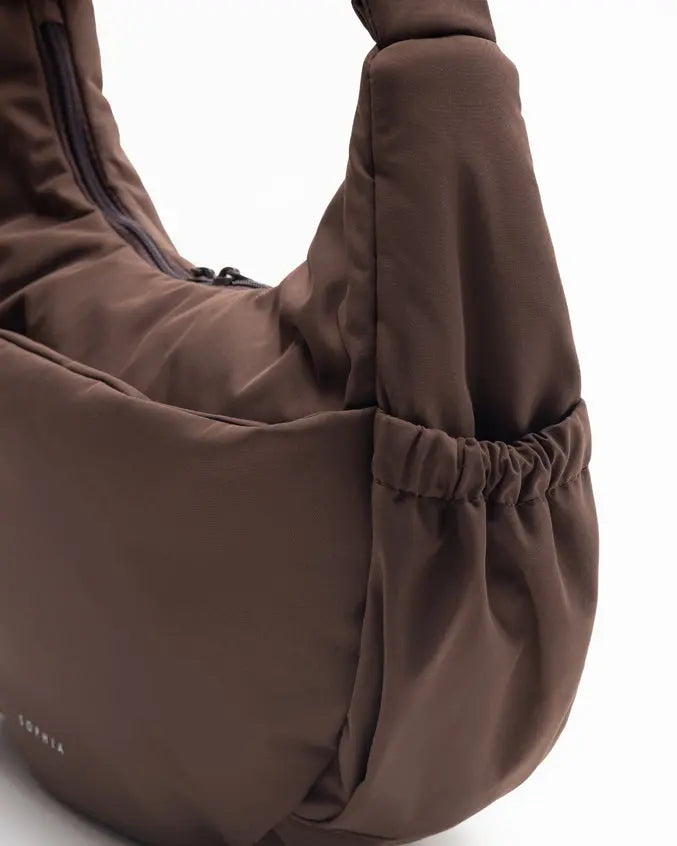 L COSY LUXE CRESCENT BAG IN PECAN The Sophia Label