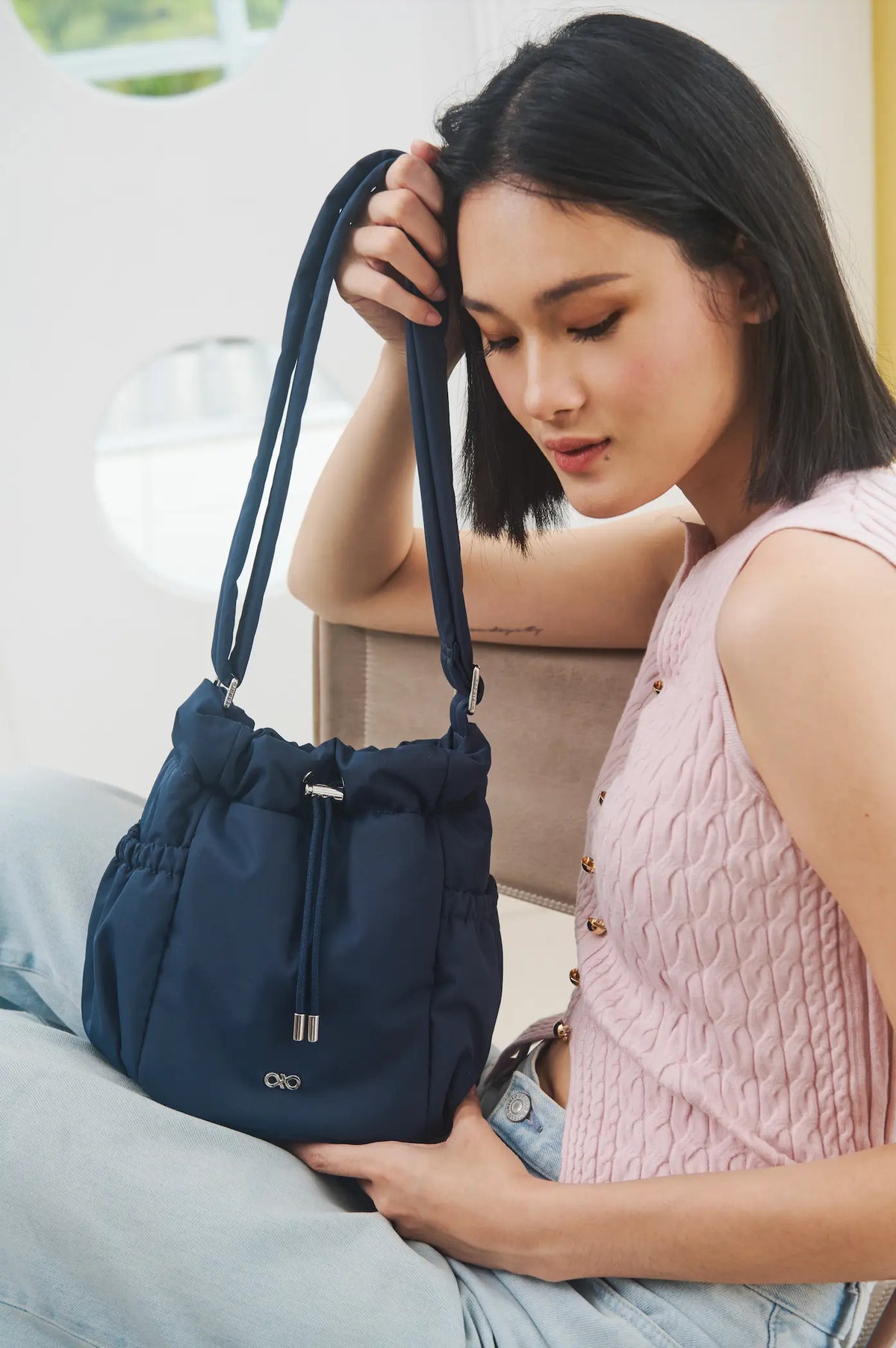 MINI COSY LUXE BUCKET BAG IN OXFORD BLUE 