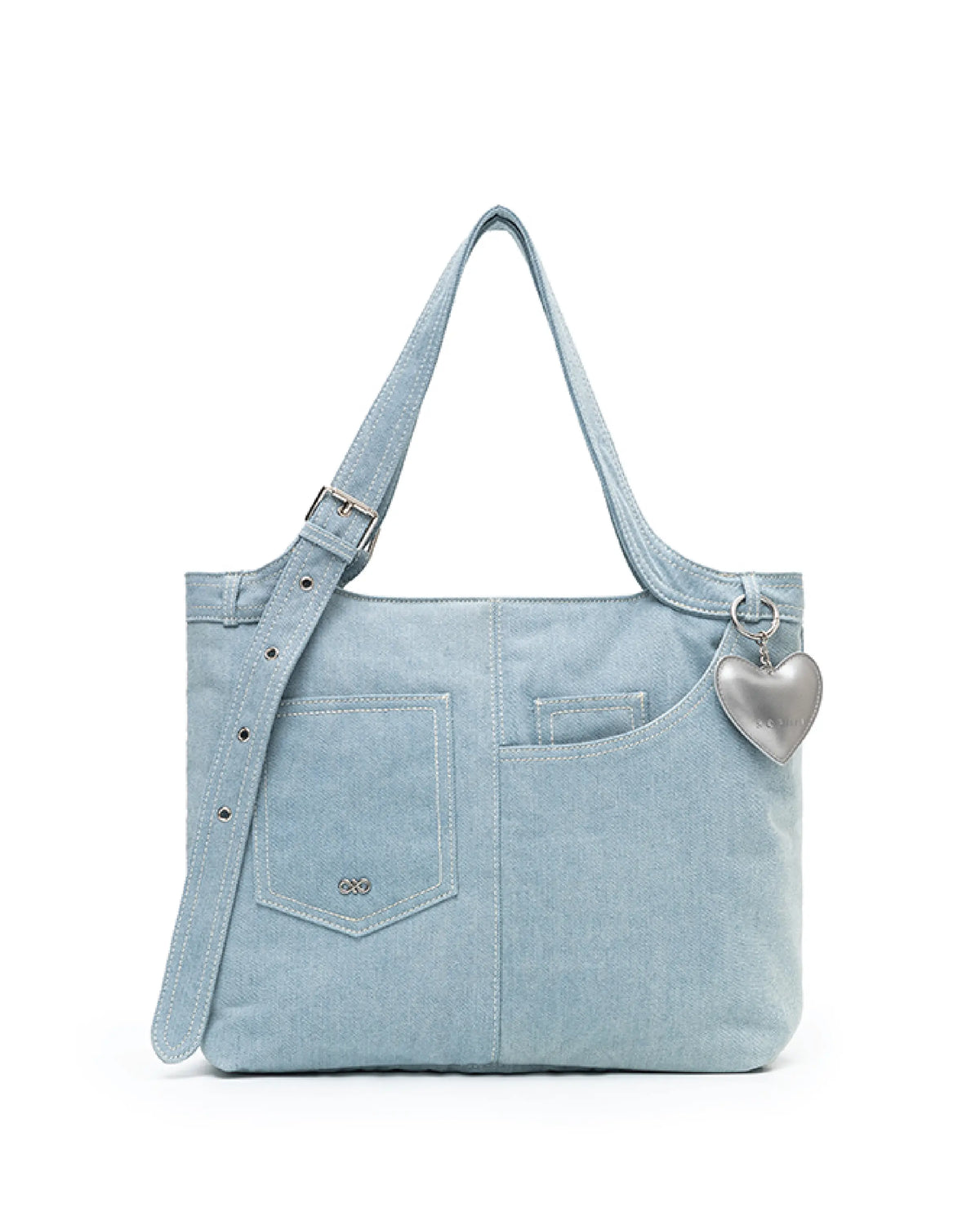 SIGNATURE POCKET DENIM TOTE BAG IN MID WASH DENIM - TSL Singapore