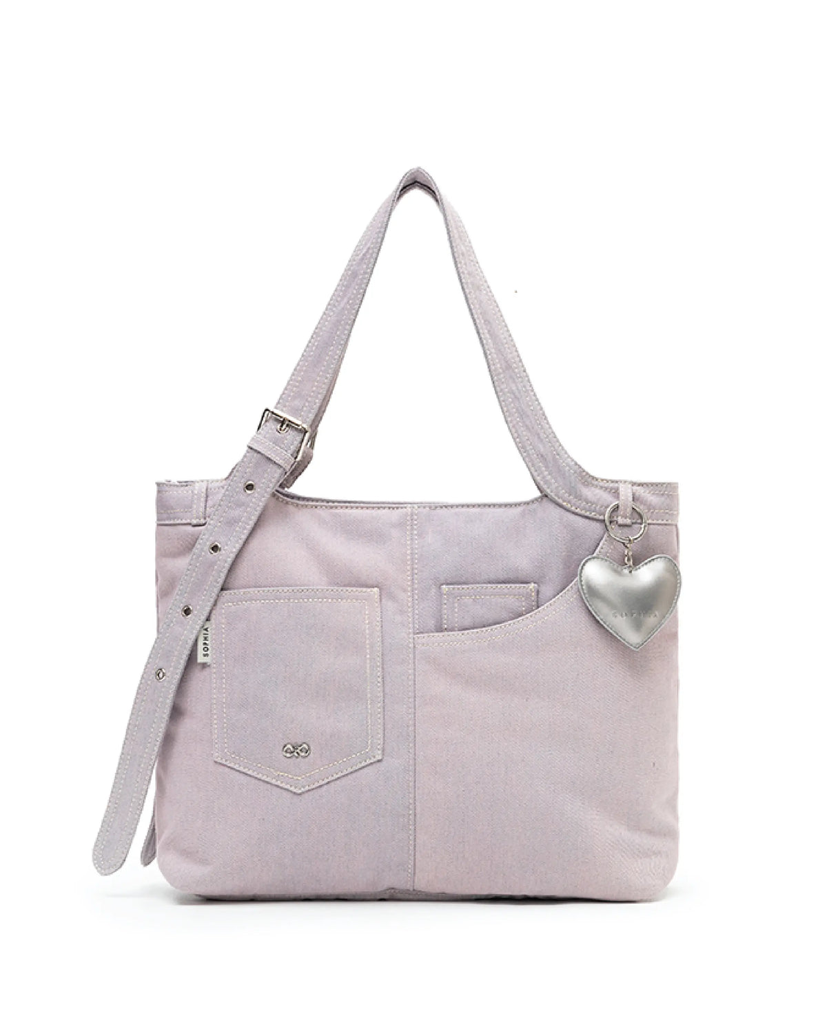 SIGNATURE POCKET DENIM TOTE BAG IN PURPLE DENIM - TSL Singapore